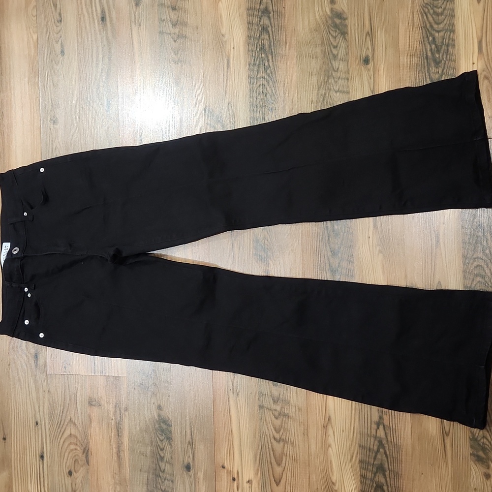 Derek Lam 10 Crosby Flare Boot Cut Seamed Front Black Denim Rich Mom Mid Rise 27